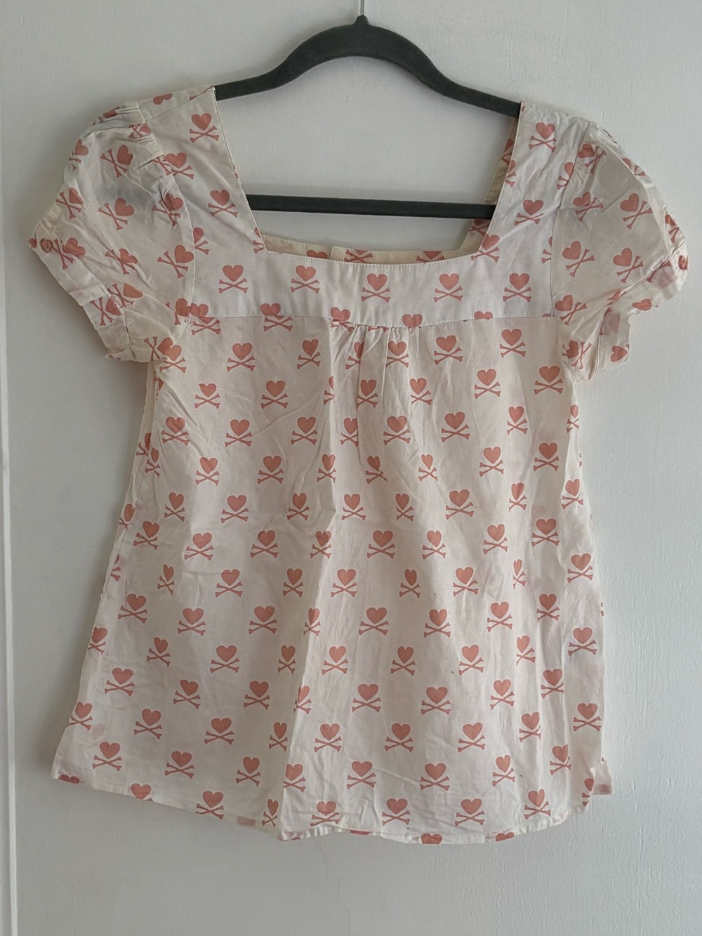 Women's Pink Heart Skull Print Square Neck Top